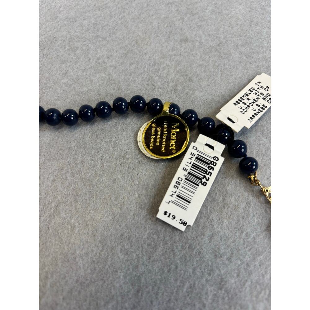 NWT Vtg Monet Navy‎ Blue Glass Beaded Necklace Individually Knotted approx 24" - Picture 5 of 7